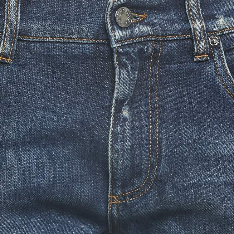 Pre Owned Dolce & Gabbana Navy Blue Distressed Denim Capri Jeans 32" L