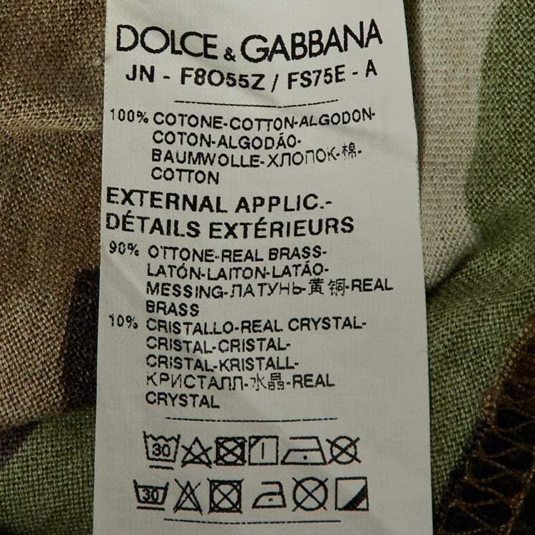 Pre Owned Dolce & Gabbana Green Logo Detail Camouflage Print Jersey Crop T-Shirt S