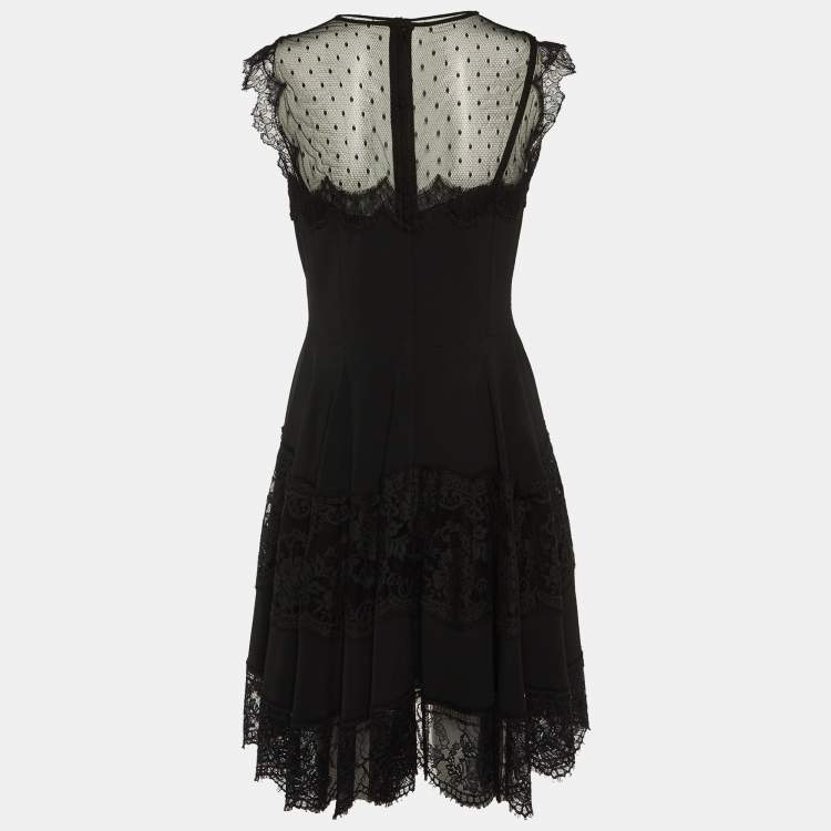 Pre Owned Dolce & Gabbana Black Lace Trim Crepe Short Dress M