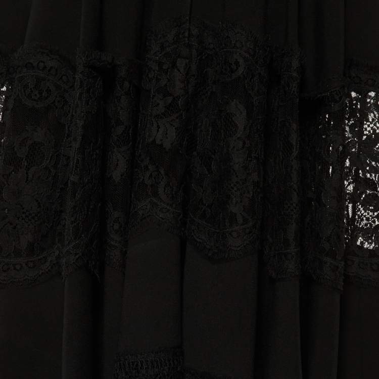 Pre Owned Dolce & Gabbana Black Lace Trim Crepe Short Dress M