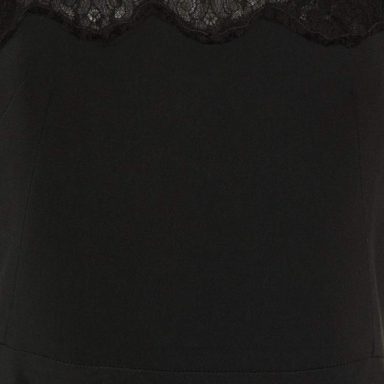 Pre Owned Dolce & Gabbana Black Lace Trim Crepe Short Dress M