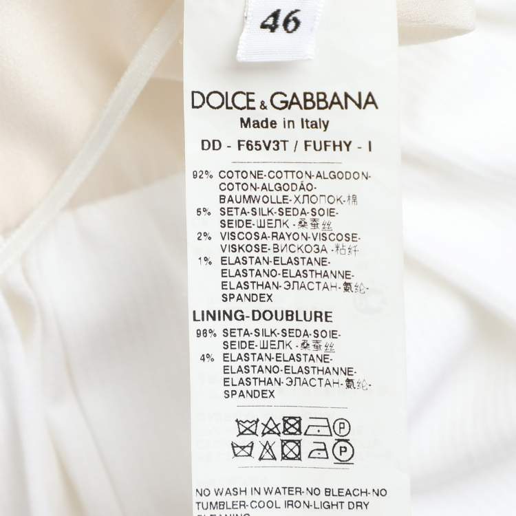 Pre Owned Dolce & Gabbana White Cotton Contrast Detail Sleeveless Midi Dress L