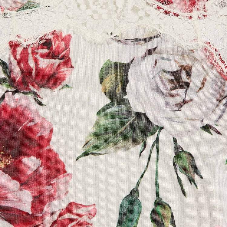 Pre Owned Dolce & Gabbana White Floral Print Silk Knit Lace Trimmed Sleeveless Top S