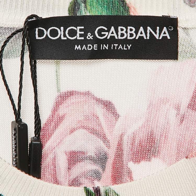 Pre Owned Dolce & Gabbana White Floral Print Silk Knit Lace Trimmed Sleeveless Top S