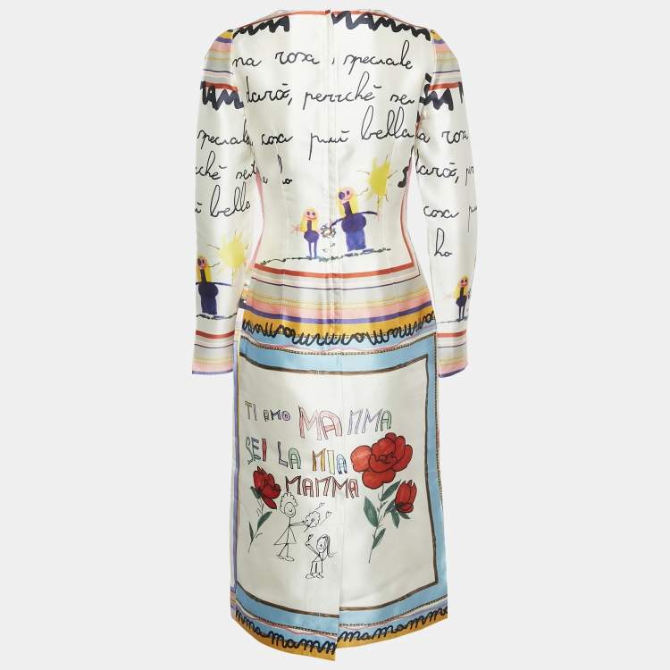 Pre Owned Dolce & Gabbana White Printed Silk Mamma Dress S