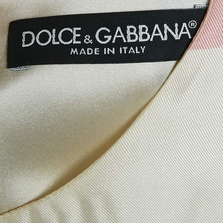 Pre Owned Dolce & Gabbana White Printed Silk Mamma Dress S