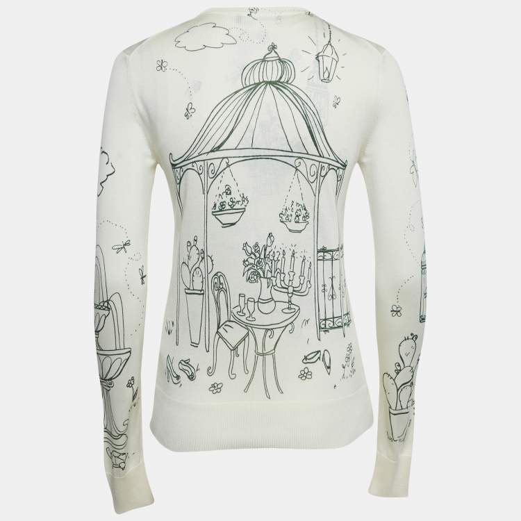 Pre Owned Dolce & Gabbana Off-White Bird Cage Print Silk Knit Top and Cardigan Set S