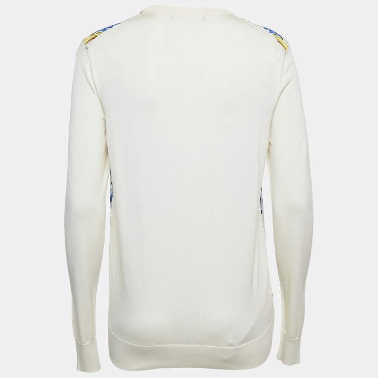 Pre Owned Dolce & Gabbana Multicolor/Off-White Printed Silk Long Sleeve Top XS