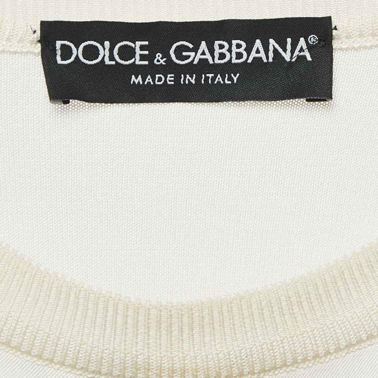 Pre Owned Dolce & Gabbana Multicolor/Off-White Printed Silk Long Sleeve Top XS