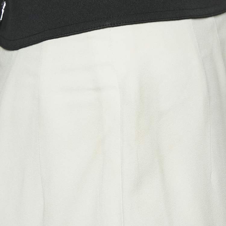Pre Owned Dolce & Gabbana White Banana Leaf Print Crepe Flared Hem Midi Skirt S