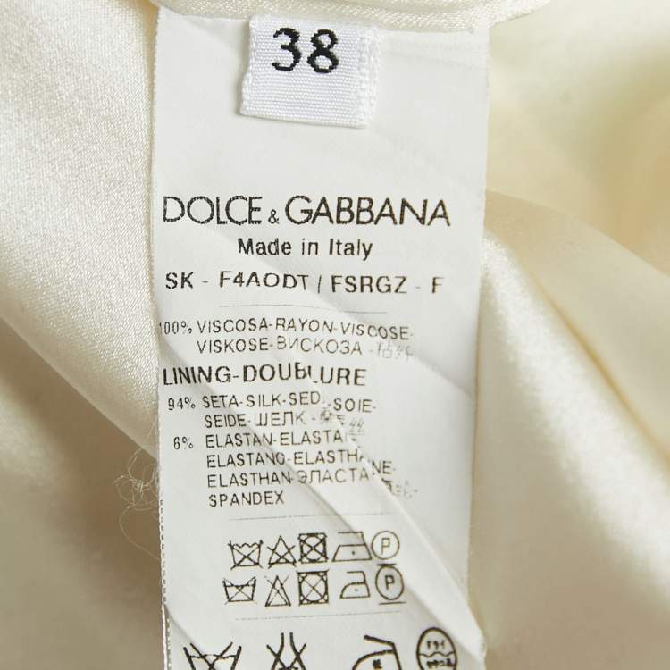 Pre Owned Dolce & Gabbana White Banana Leaf Print Crepe Flared Hem Midi Skirt S