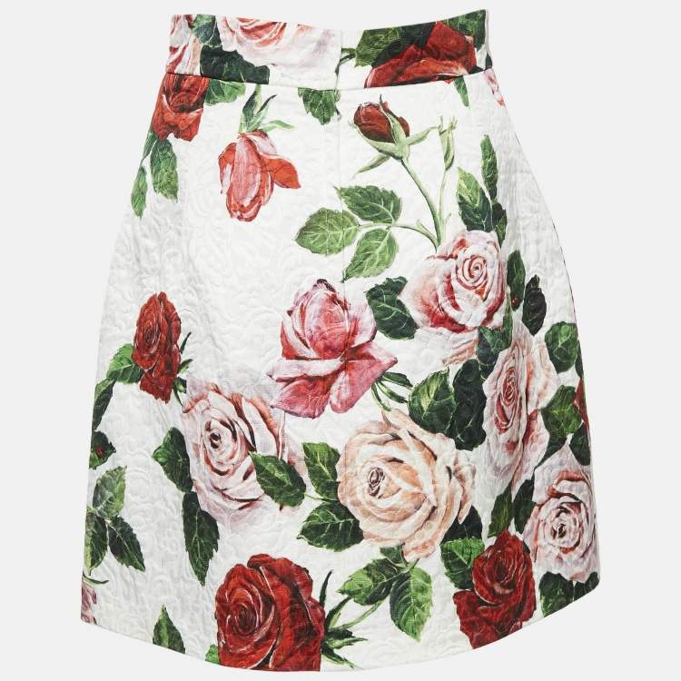 Pre Owned Dolce & Gabbana White Floral Print Jacquard Mini Skirt S