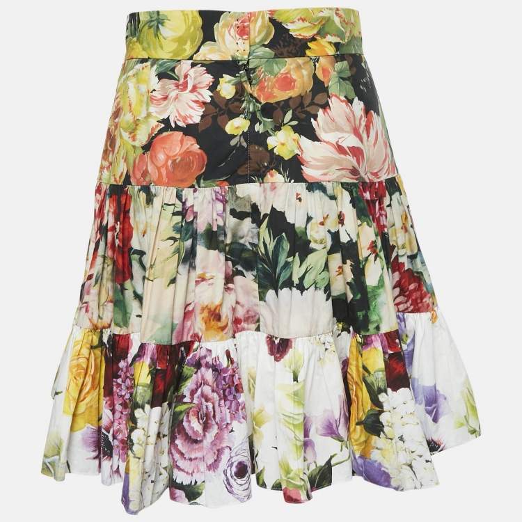 مملوكة مسبقًا Dolce & Gabbana Multicolor Floral Print Cotton Tiered Mini Skirt S