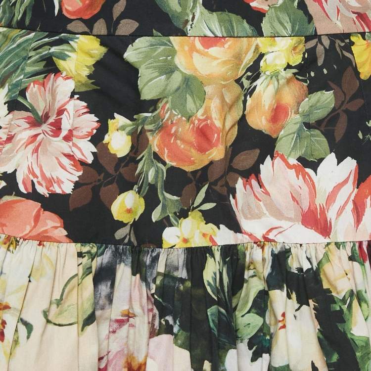 مملوكة مسبقًا Dolce & Gabbana Multicolor Floral Print Cotton Tiered Mini Skirt S
