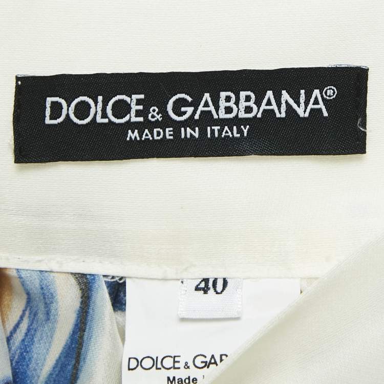 Pre Owned Dolce & Gabbana Yellow/Blue Majolica Print Silk Gathered Short Skirt S