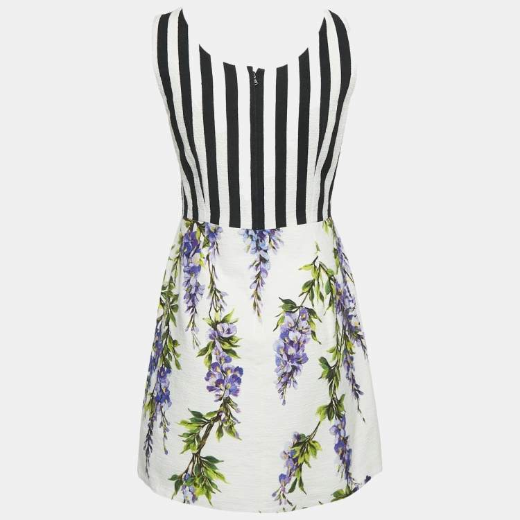 Pre Owned Dolce & Gabbana White Floral Print Textured Cotton Mini Dress and Jacket Set XS