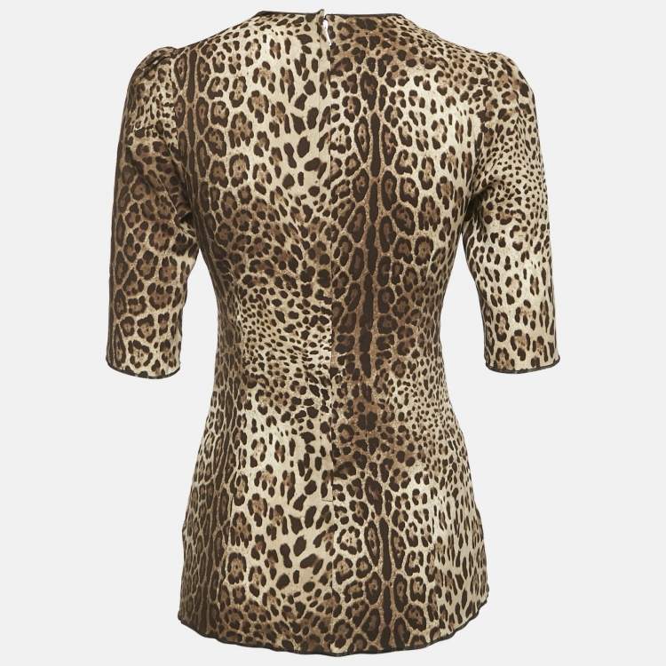 Pre Owned Dolce & Gabbana Brown Leopard Print Silk Blouse S