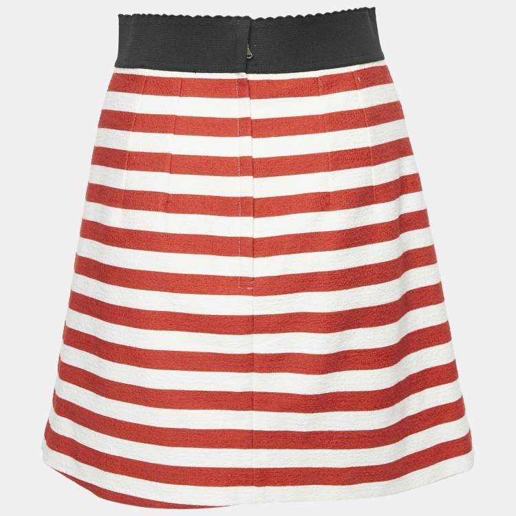 Pre Owned Dolce & Gabbana White/Red Slub Cotton Button Detail Mini Skirt S