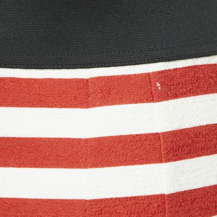 Pre Owned Dolce & Gabbana White/Red Slub Cotton Button Detail Mini Skirt S