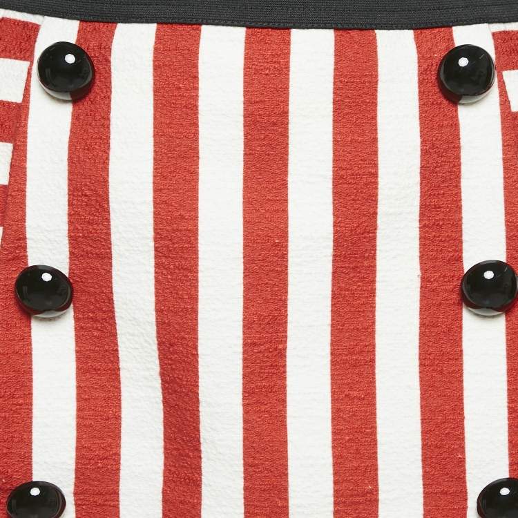 Pre Owned Dolce & Gabbana White/Red Slub Cotton Button Detail Mini Skirt S