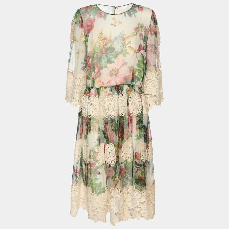 Pre Owned Dolce & Gabbana Multicolor Slilk Blend Floral Sheath Midi Dress M
