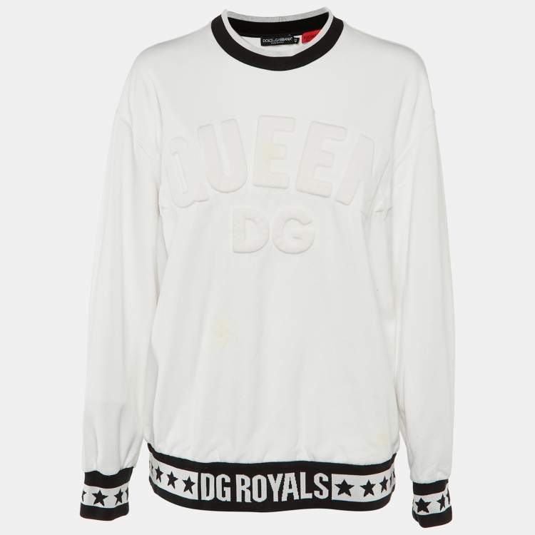 Pre Owned Dolce & Gabbana White DG Queen Embossed Cotton Sweatshirt M