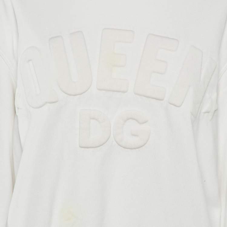 Pre Owned Dolce & Gabbana White DG Queen Embossed Cotton Sweatshirt M
