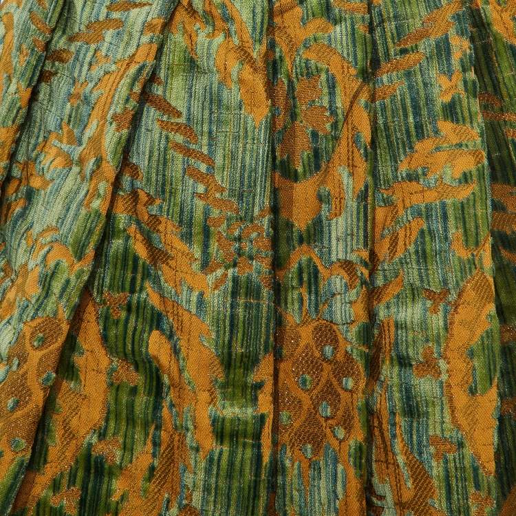 Pre Owned Dolce & Gabbana Green Tulle Jacquard Pleated Mini Skirt S