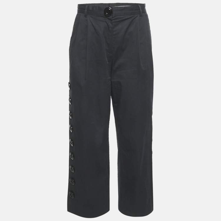 Pre Owned Dolce & Gabbana Black Cotton Button Detail Straight Leg Trousers S