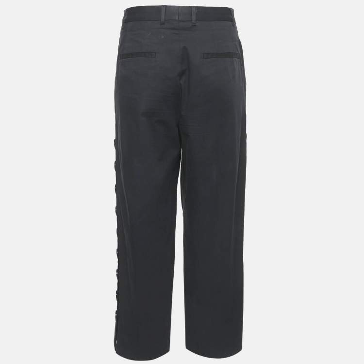 Pre Owned Dolce & Gabbana Black Cotton Button Detail Straight Leg Trousers S