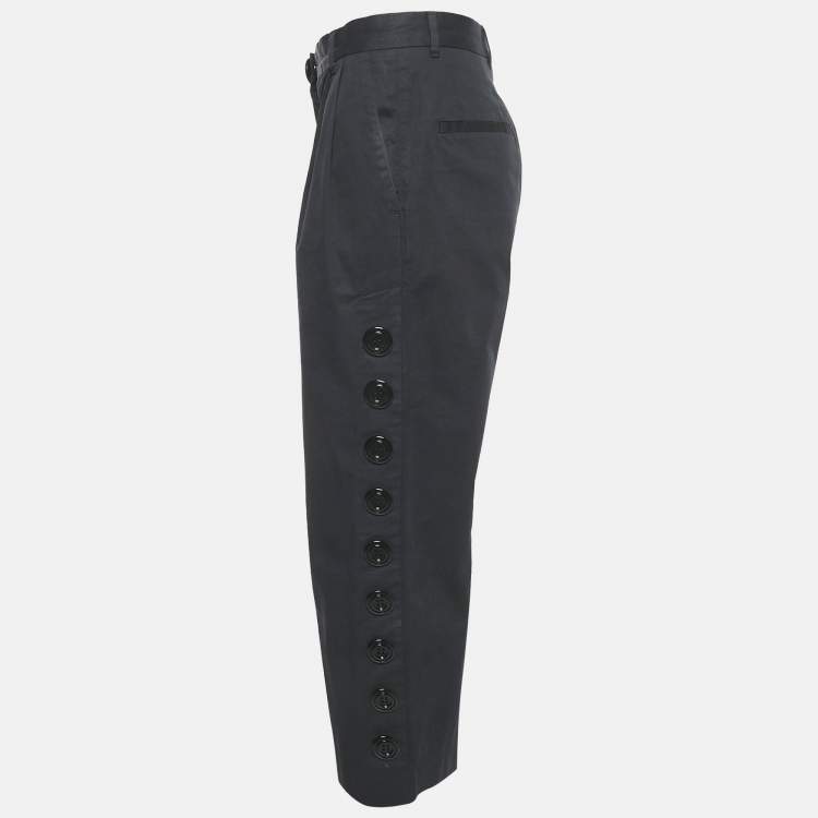 Pre Owned Dolce & Gabbana Black Cotton Button Detail Straight Leg Trousers S