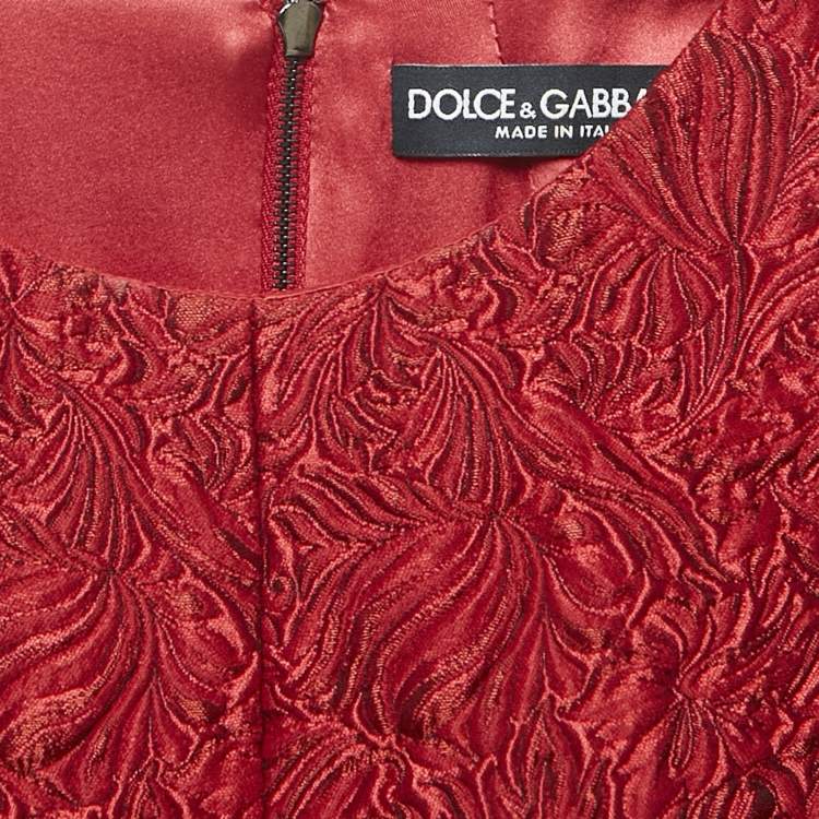 Pre Owned Dolce & Gabbana Red Jacquard Sleeveless Short Dress M