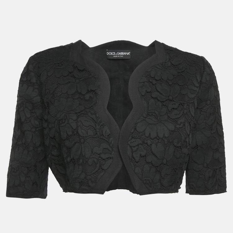 Pre Owned Dolce & Gabbana Black Corded Lace Open Front Cropped Jacket M