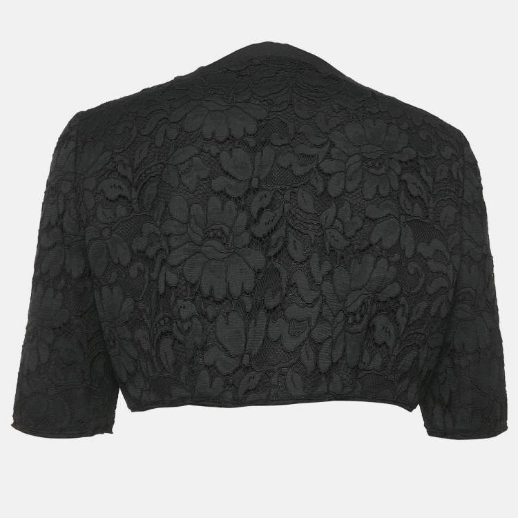 Pre Owned Dolce & Gabbana Black Corded Lace Open Front Cropped Jacket M