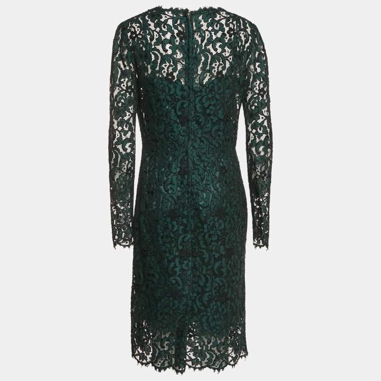 مملوكة مسبقًا Dolce & Gabbana Green Lace Long Sleeve Midi Dress M