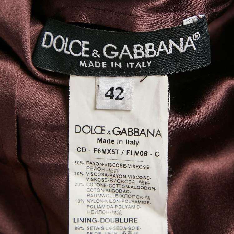 Pre Owned Dolce & Gabbana Brown Corded Lace Long Sleeve Midi Dress M