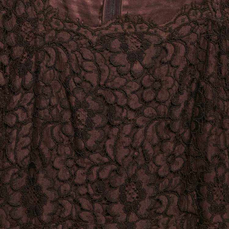 Pre Owned Dolce & Gabbana Brown Corded Lace Long Sleeve Midi Dress M