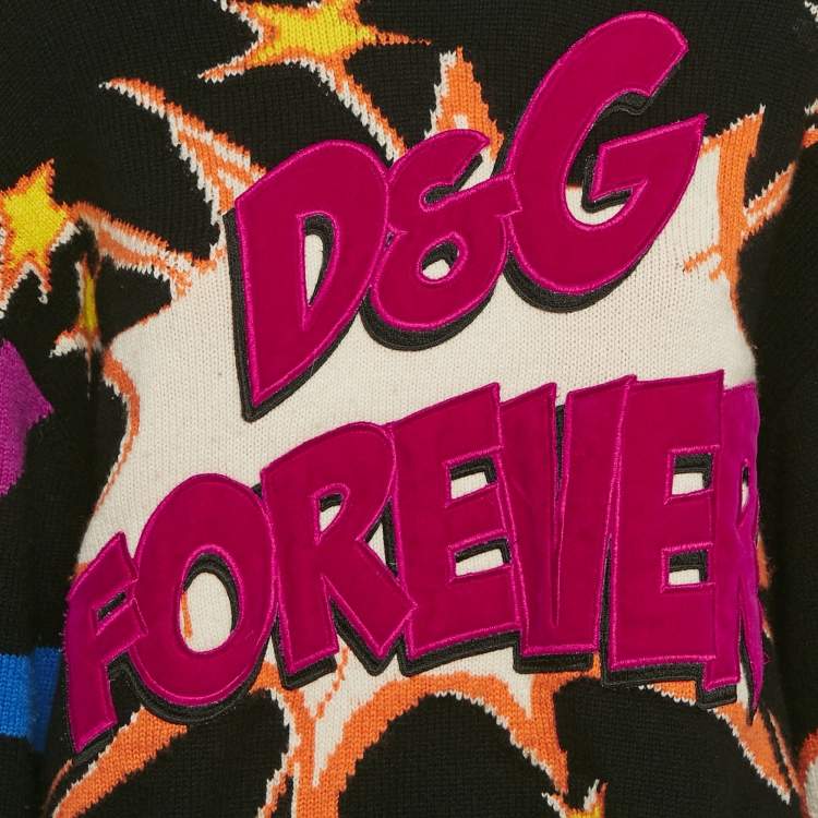 Pre Owned Dolce & Gabbana Black Intarsia Knit Applique Detail Sweater S