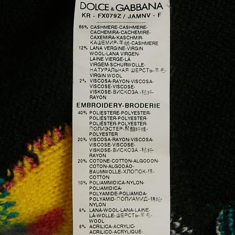 Pre Owned Dolce & Gabbana Black Intarsia Knit Applique Detail Sweater S