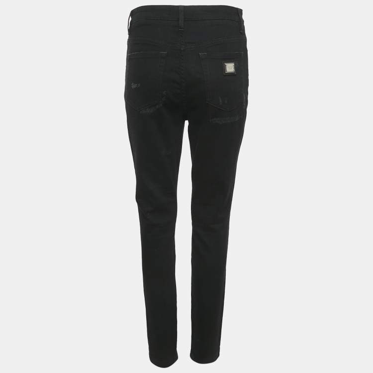 Pre Owned Dolce & Gabbana Black Ripped Denim Skinny Jeans M Waist 29"