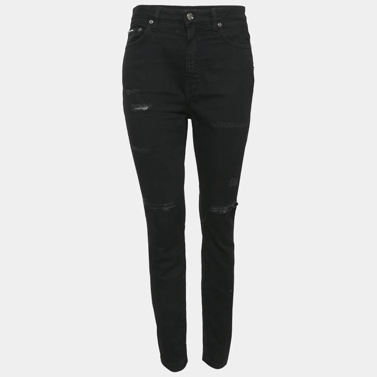 Pre Owned Dolce & Gabbana Black Ripped Denim Skinny Jeans M Waist 29"