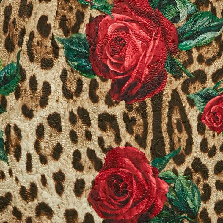 Pre Owned Dolce & Gabbana Brown Leopard and Rose Print Jacquard Mini Skirt S