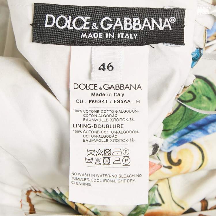 Pre Owned Dolce & Gabbana Blue/Yellow Majolica Print Poplin Tiered Midi Dress L