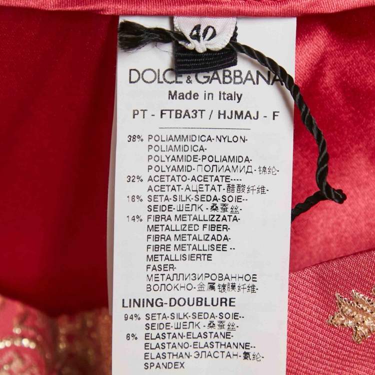 Pre Owned Dolce & Gabbana Pink/Gold Paisley Brocade Trousers S