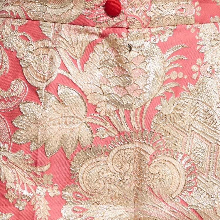 Pre Owned Dolce & Gabbana Pink/Gold Paisley Brocade Trousers S