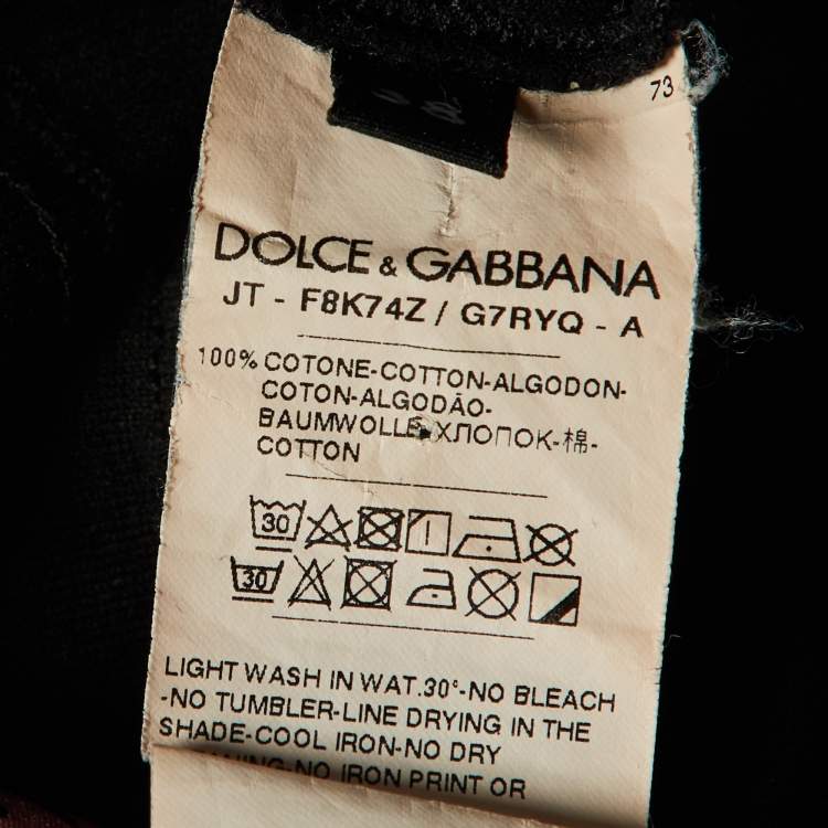 Pre Owned Dolce & Gabbana Black Printed Cotton Logo Patch Detail T-Shirt S