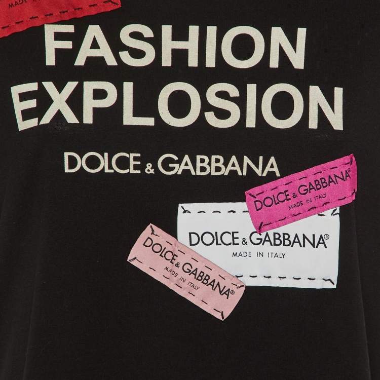 Pre Owned Dolce & Gabbana Black Printed Cotton Logo Patch Detail T-Shirt S