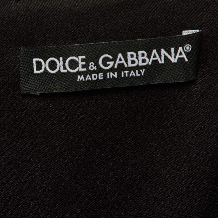 Pre Owned Dolce & Gabbana Black Rose Print Silk Sheath Dress M