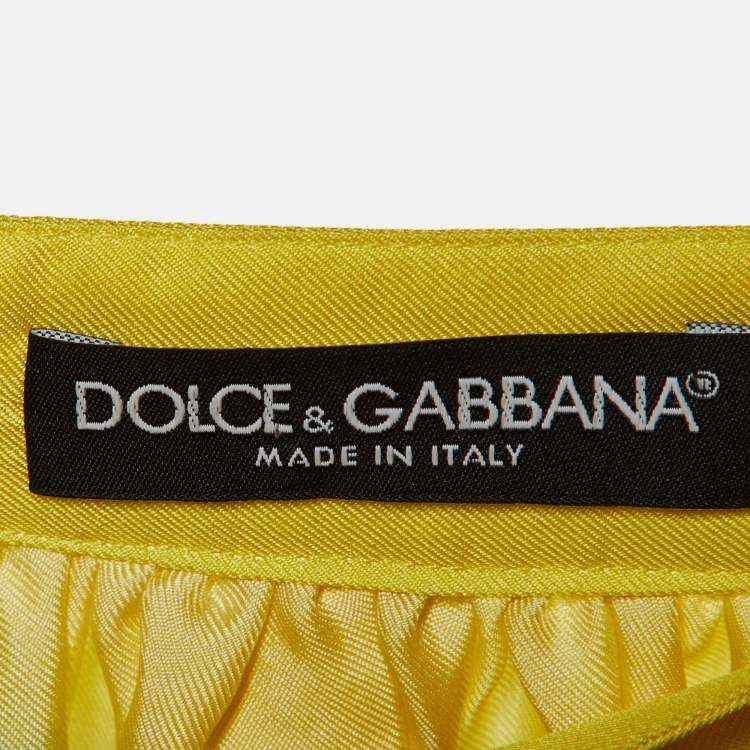 Pre Owned Dolce & Gabbana Yellow Sicilian Lemon Print Silk Flared Skirt S