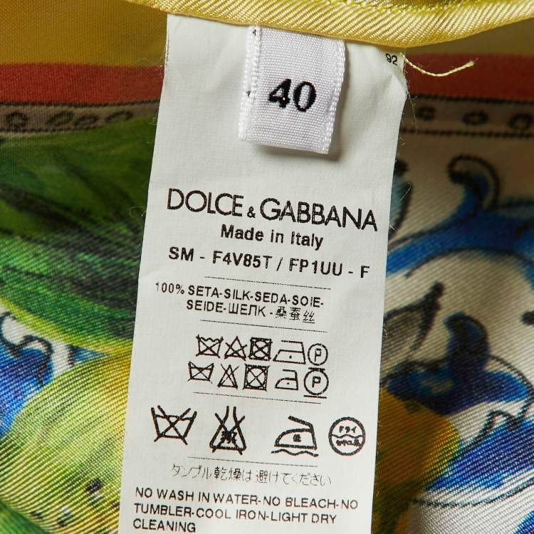 Pre Owned Dolce & Gabbana Yellow Sicilian Lemon Print Silk Flared Skirt S